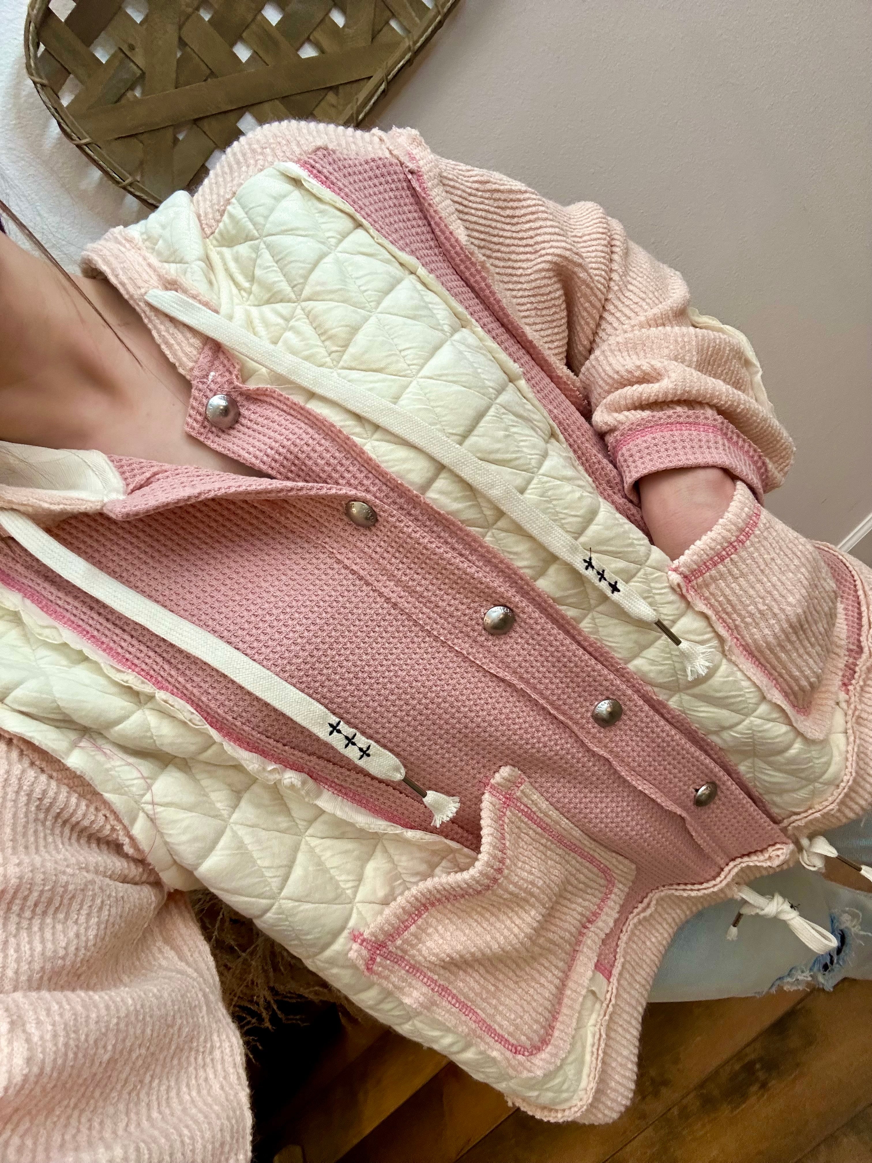 Pink Patchwork Hooded Jacket