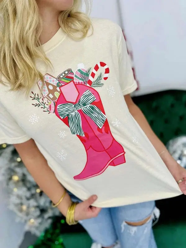 Christmas  Cowgirl Boot Tshirt