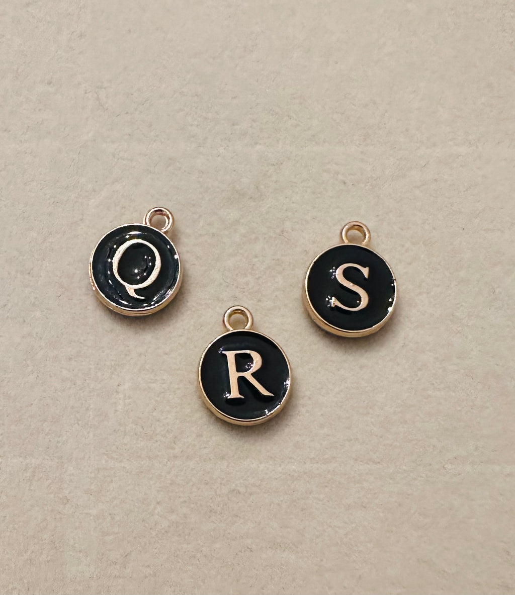 Round Initial Charm- Black