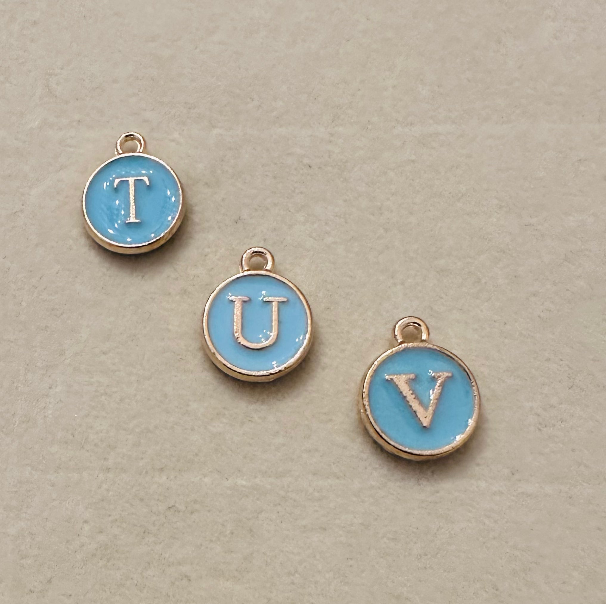 Round Initial Charm- Blue