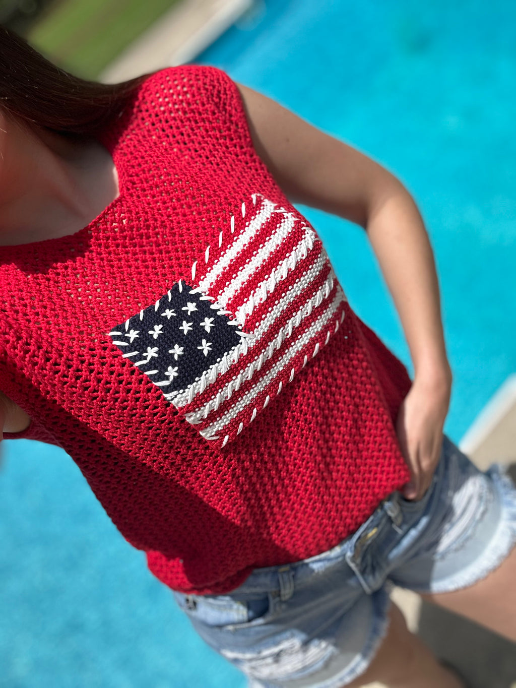 Red Flag knit Top