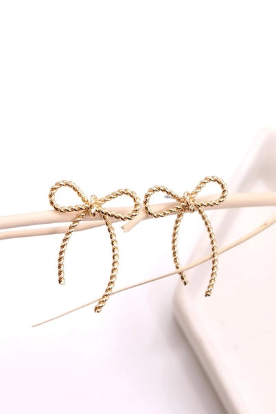 Rope Bow Stud Gold Earrings