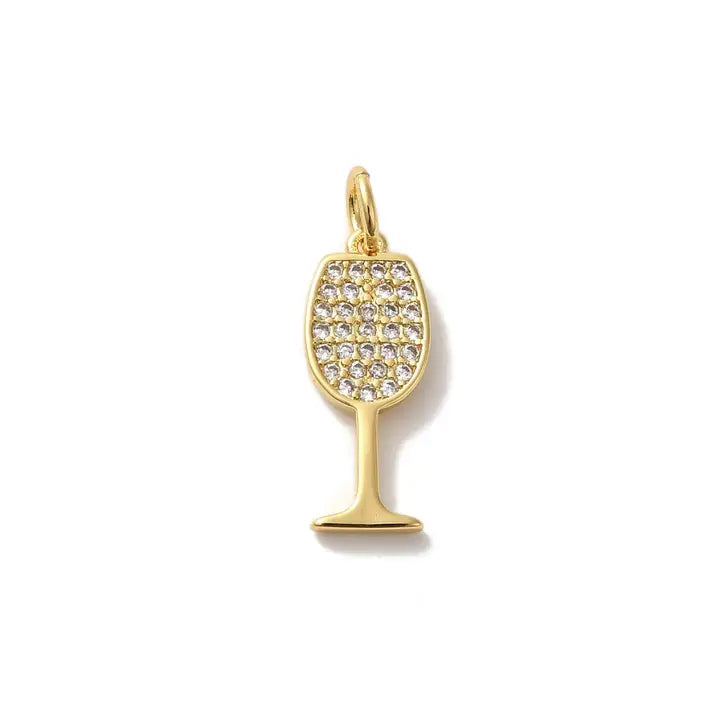 Gold CZ Wine Glass Charm