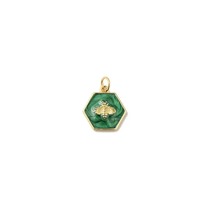 Gold And Green Hexagon Bee Charm