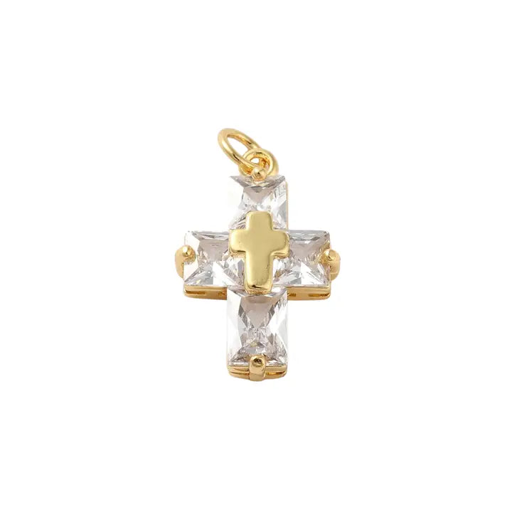 Gold CZ Cross Charm