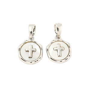 Silver Pave Shell Cross Charm