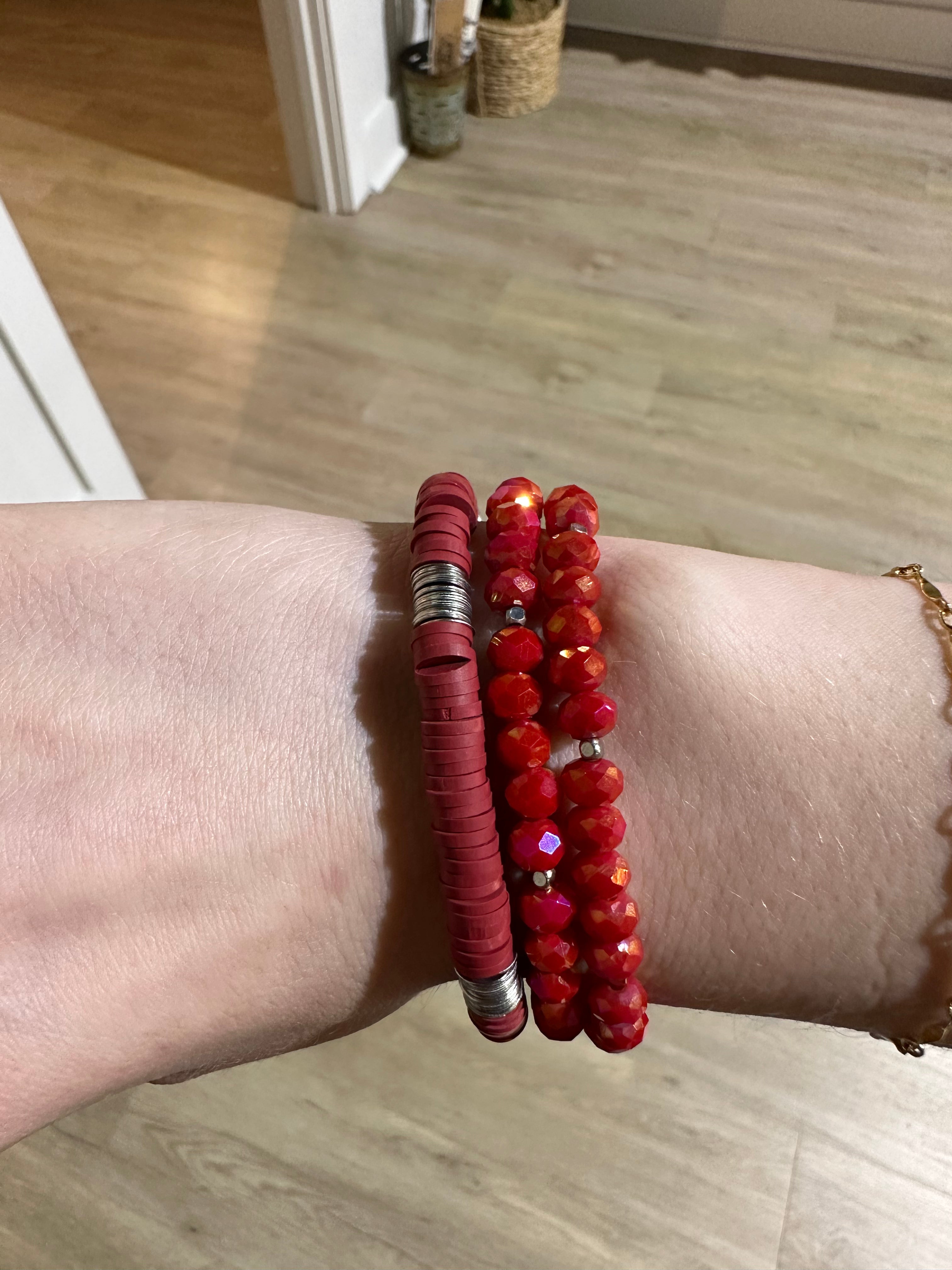 Red Beaded Bracelet Set