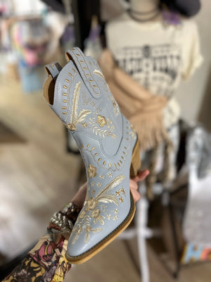Blue Embroidered Bootie