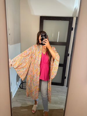 Neon Paisley Print Kimono
