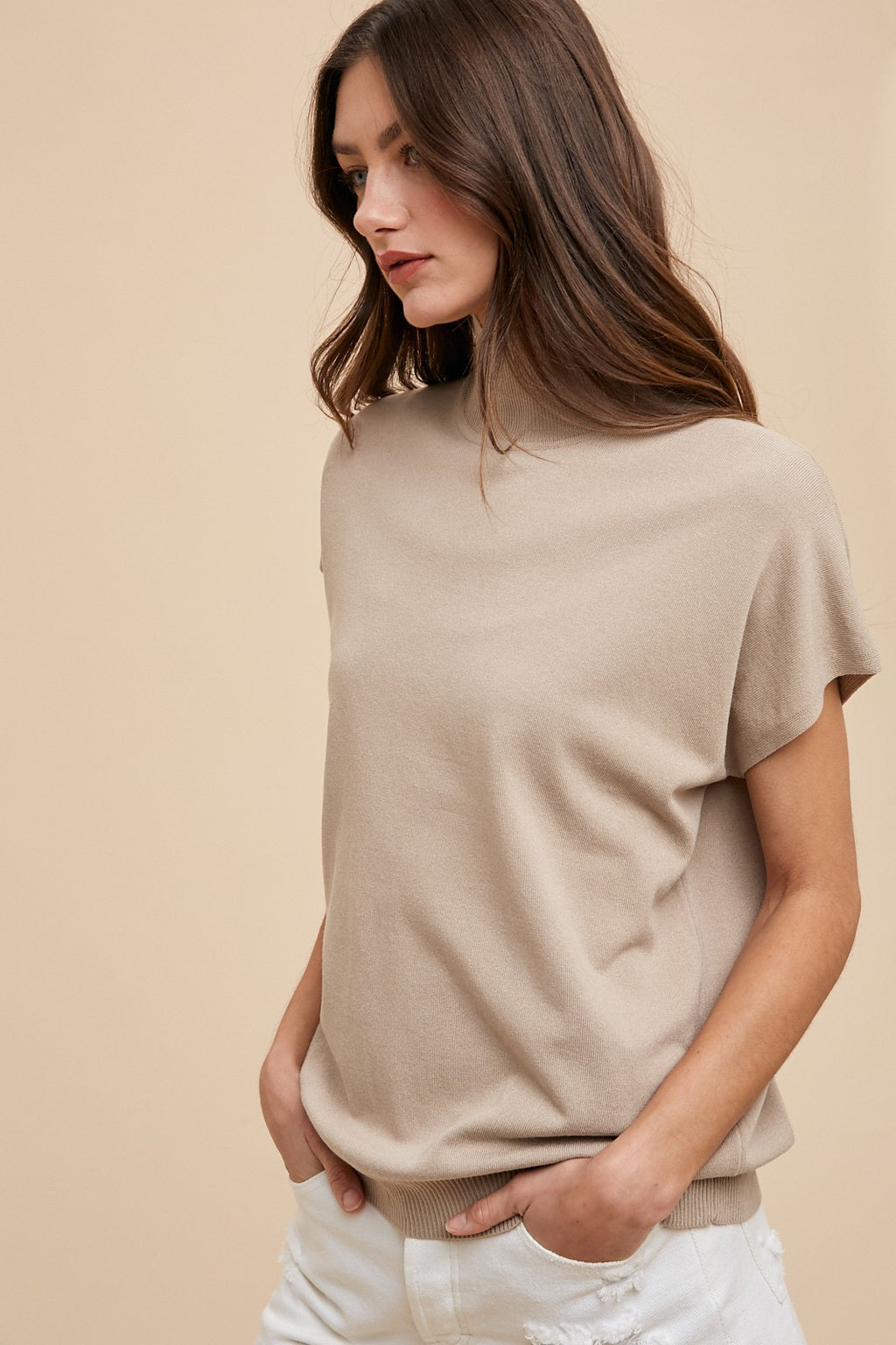 Mock Neck Drop Shoulder Sweater