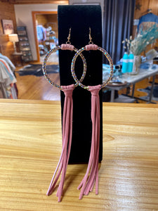Rhinestone Tassel Earrings In Pink