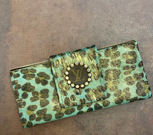 Turquoise Leopard Hide Up Cycled Wallet
