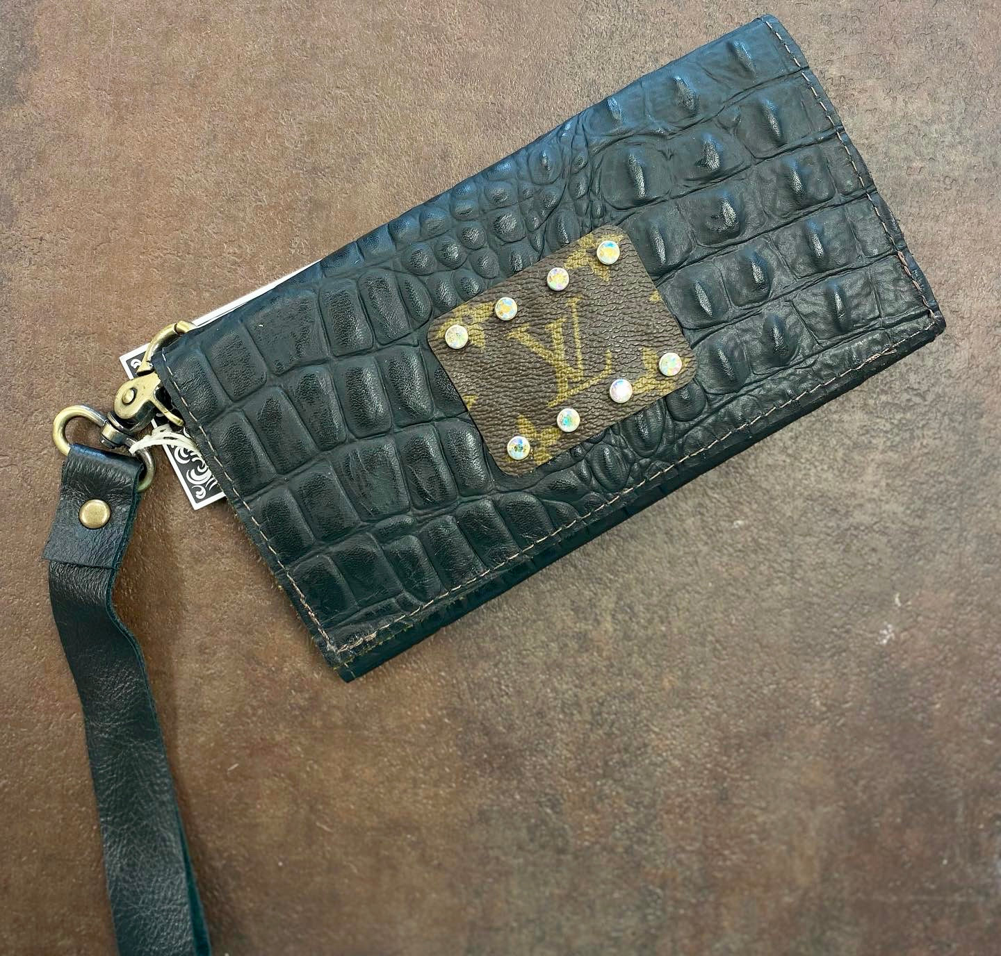 Black Croc Up Cycled Trifold Wallet