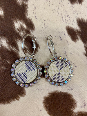 Up Cycled White Rhinestone Earrings