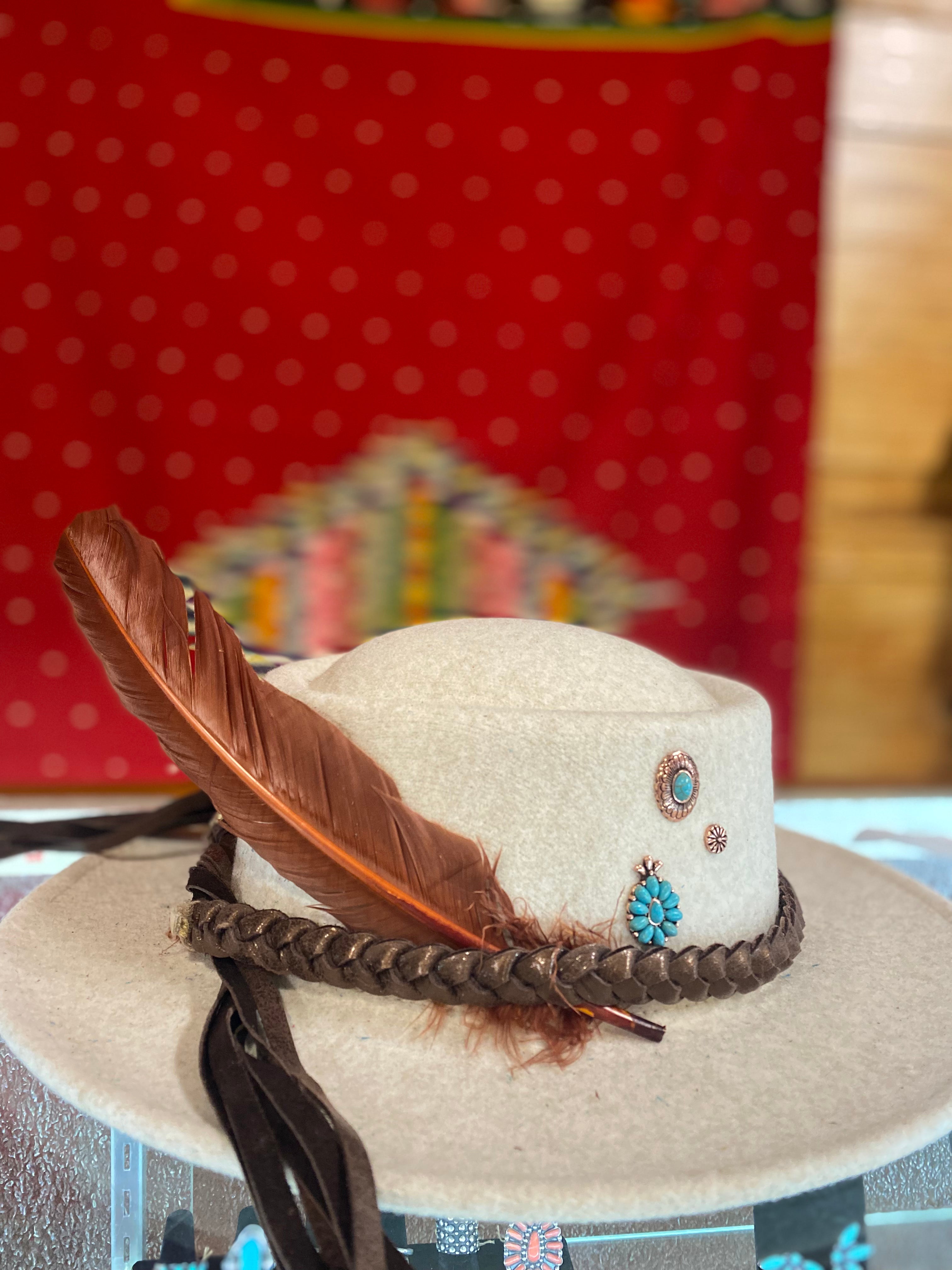 Braided Leather Hat Band With Feather
